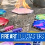 Tile coasters made with Sharpie, alcohol, and fire