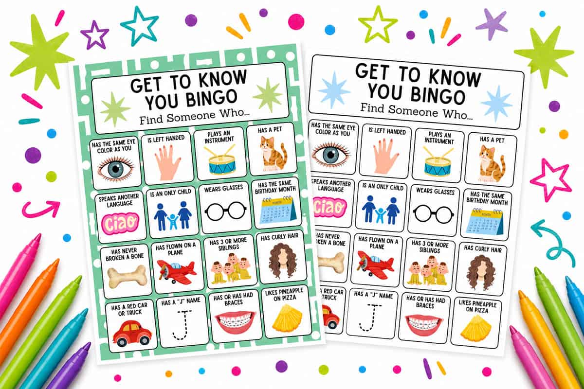 Get to Know You Bingo Game Printable icebreaker bingo game for kids