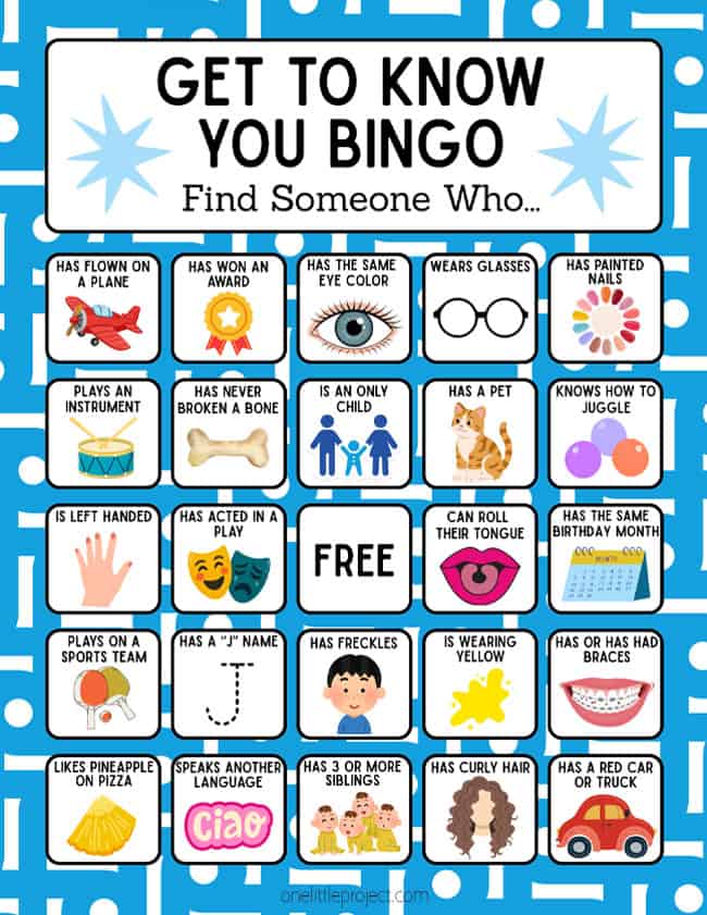 Get to Know You Bingo for Kids Kids get to know you bingo game