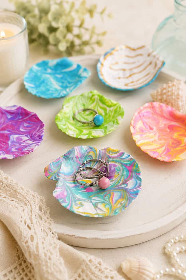 Marbled Seashells Cute marbled seashells on display, used as trinket dishes