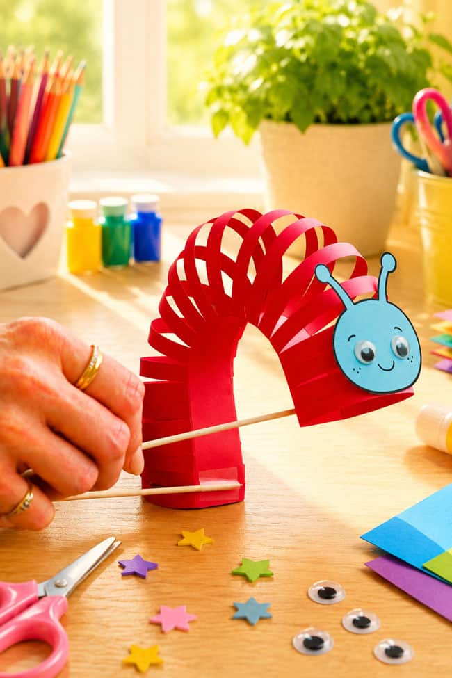 Moving Paper Caterpillar Playing with a cute paper caterpillar