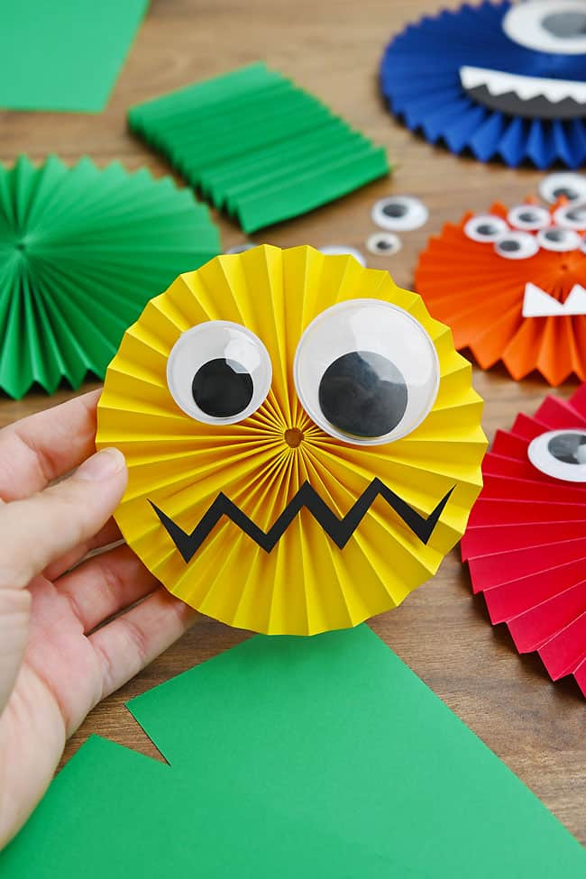 Paper Monster Craft Closeup of a yellow paper rosette monster