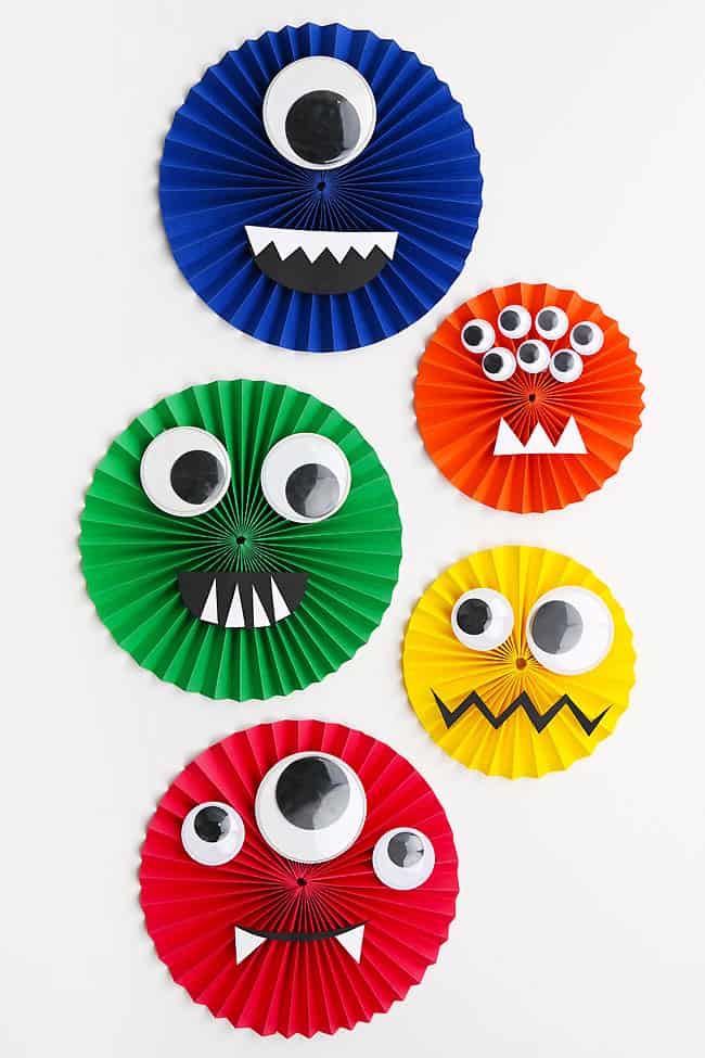 Paper Rosette Monster Craft Colorful paper monsters with googly eyes