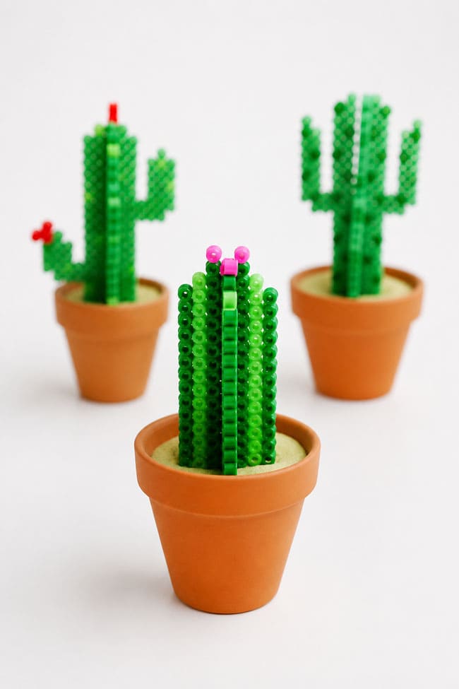 Perler Bead Cactus Pattern Cute beaded cactuses in mini clay pots