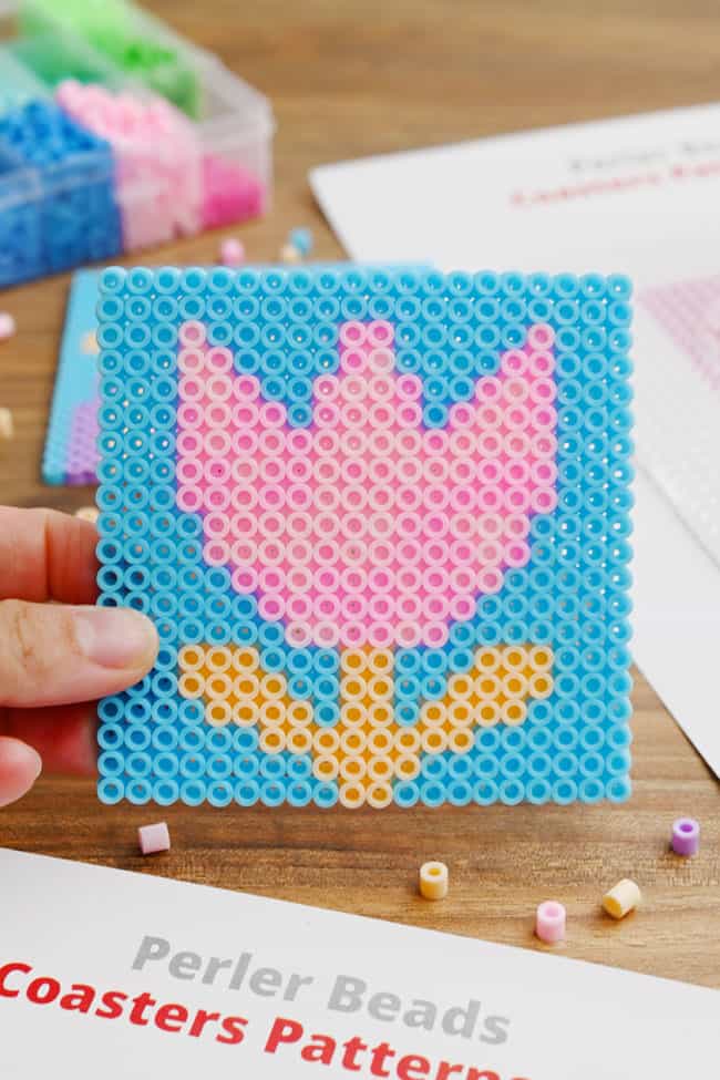 Perler Bead Coaster Patterns Perler bead coaster with a tulip pattern