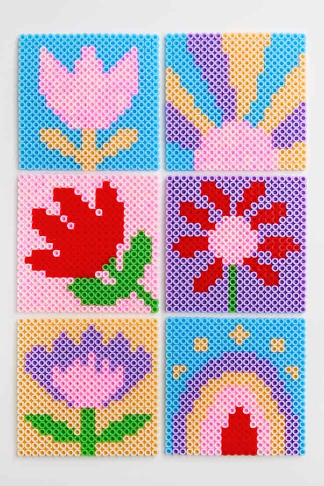 Perler Bead Coasters Set of Perler bead coasters made with our free patterns