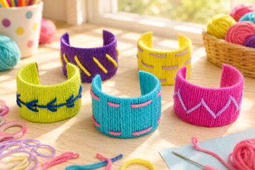 Yarn Wrapped Paper Roll Bracelets
