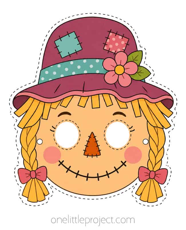 Scarecrow Mask Scarecrow Mask - girl with braids and pink flower hat