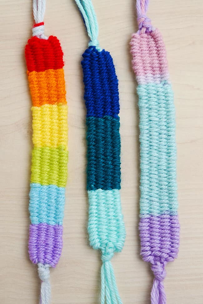Weaving on a Cardboard Loom Cute and colorful bracelets made with yarn on a DIY cardboard loom