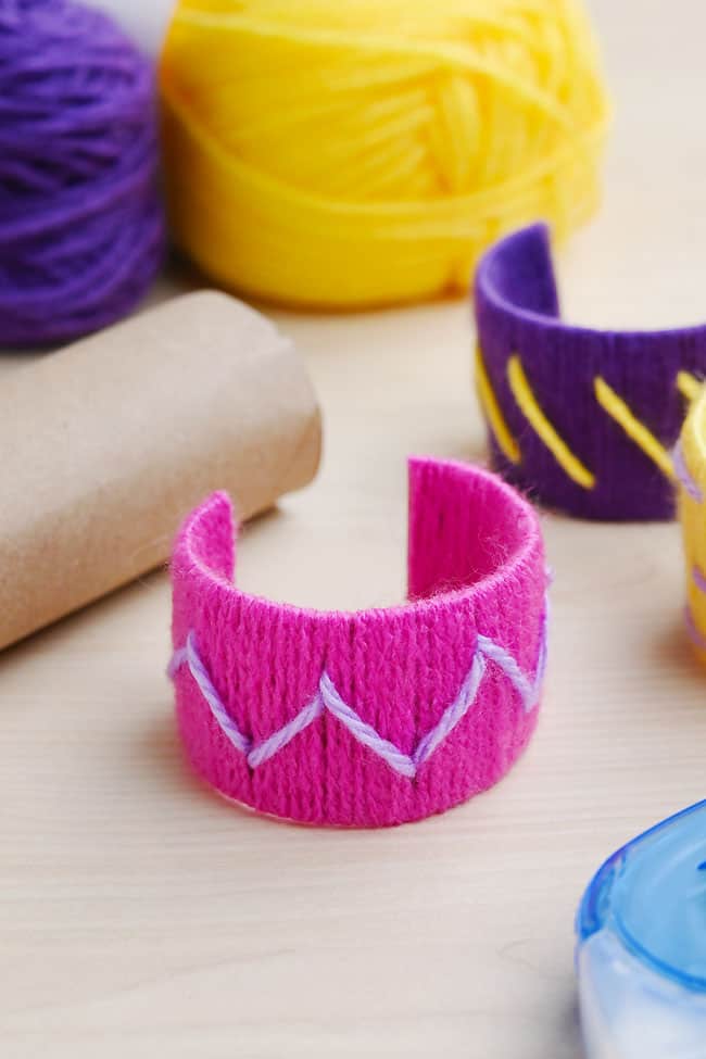 Yarn Wrapped Bracelets Paper roll bracelets wrapped in yarn