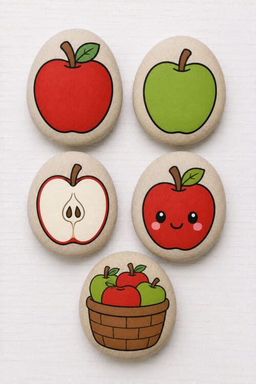 Fall Painted Rocks Apples rock painting