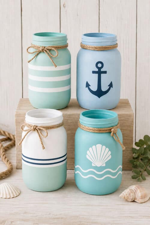Painted Mason Jar Ideas Coastal Painted Mason Jars