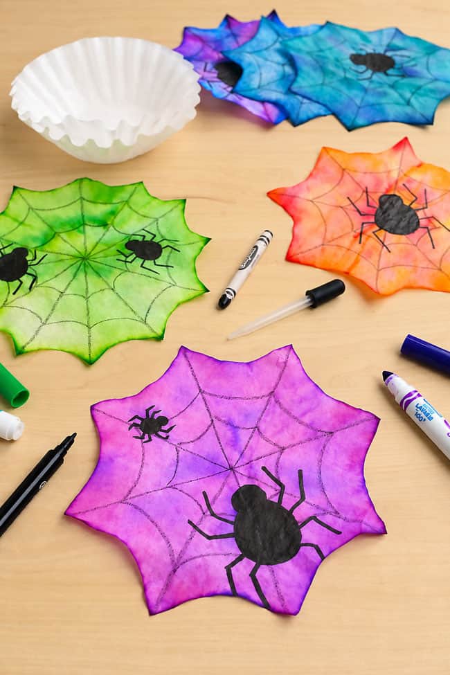 Coffee Filter Spider Webs Coffee filter spider webs with craft supplies to make more