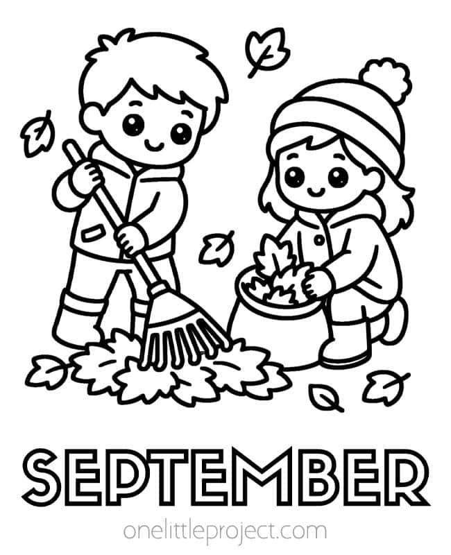 Coloring Pages for September Coloring Pages for September - raking leaves