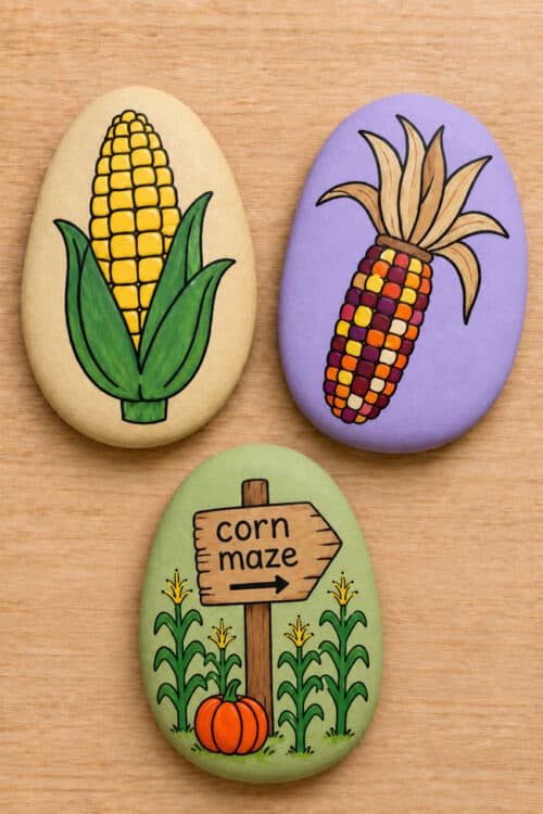 Painted Rocks for Fall Corn rock painting