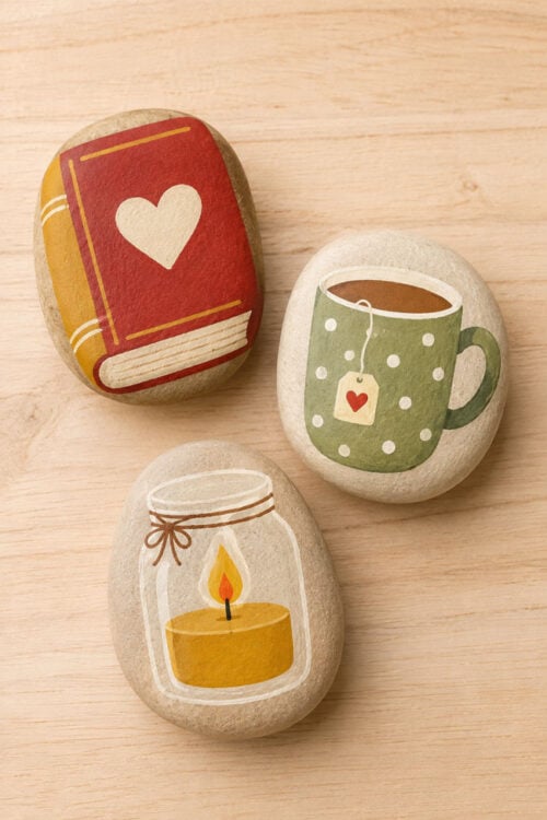 Painted Rocks for Fall Cozy reading rock painting