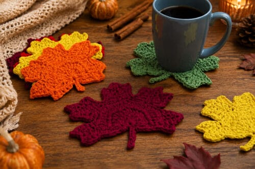 Crochet Maple Leaf Coaster