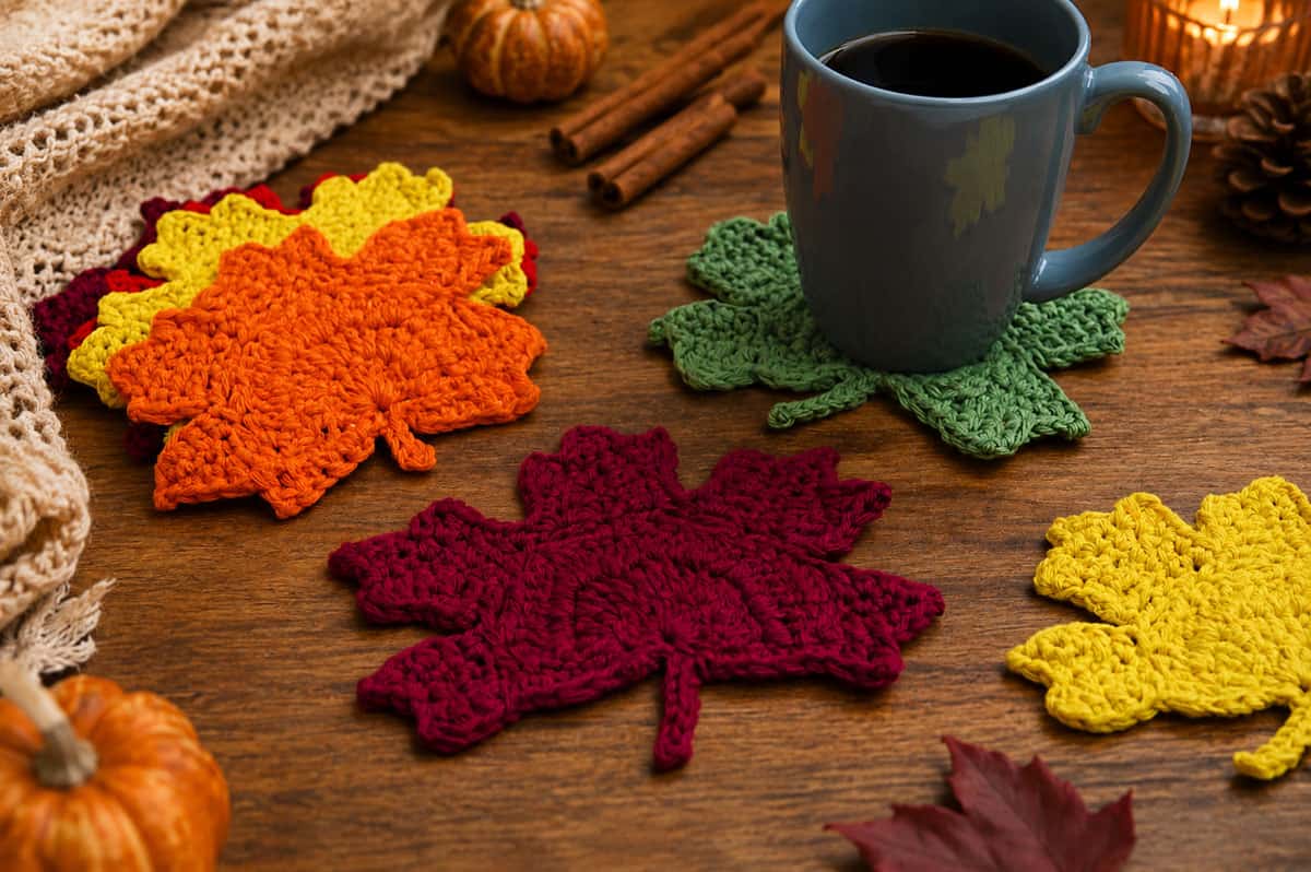 Crochet Maple Leaf Coaster