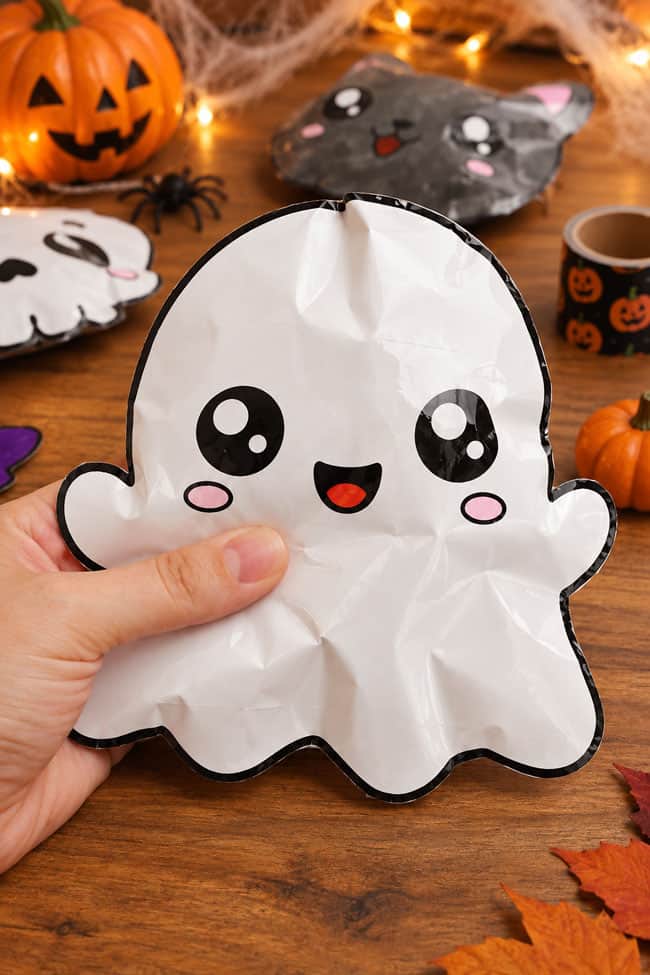 DIY Halloween Squishies Squeezing a ghost squishy