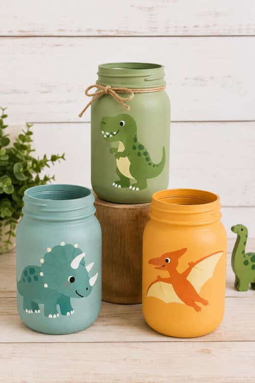 Painted Mason Jars Dinosaur Painted Mason Jars