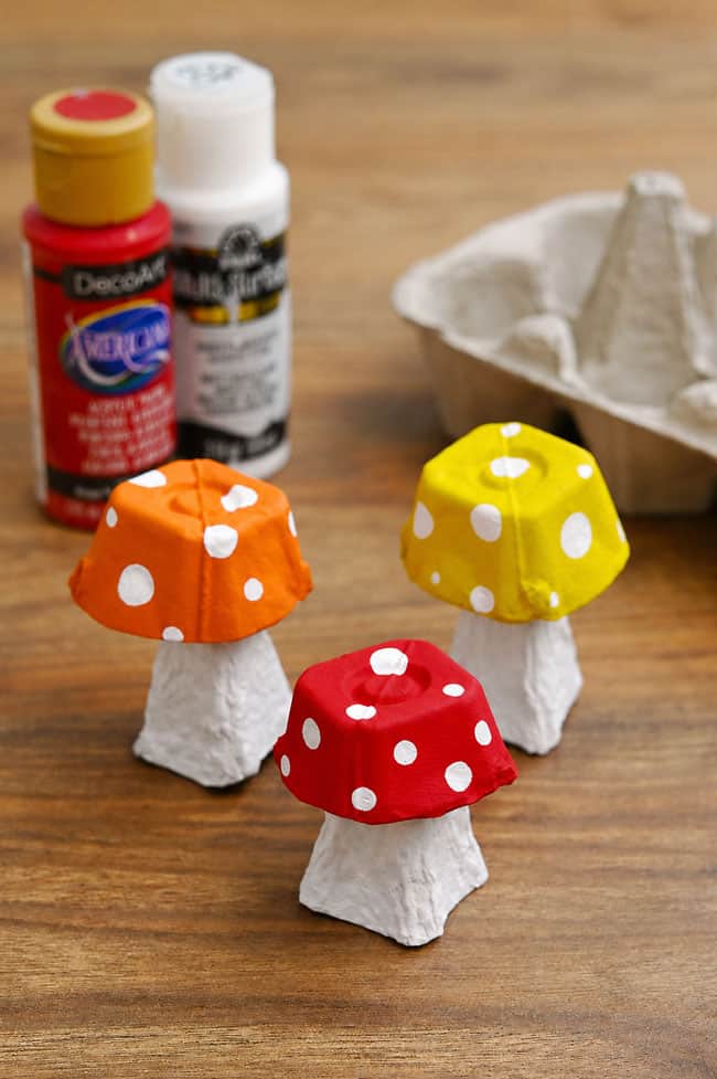 Egg Carton Mushroom Egg carton mushrooms with craft supplies to make more