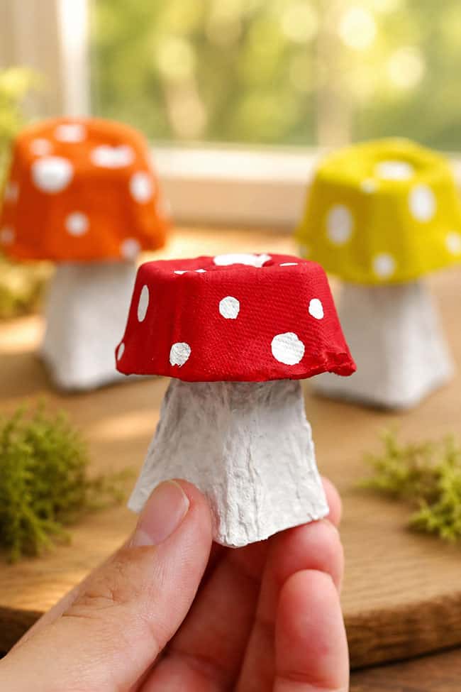Egg Carton Mushrooms Holding an egg carton mushroom