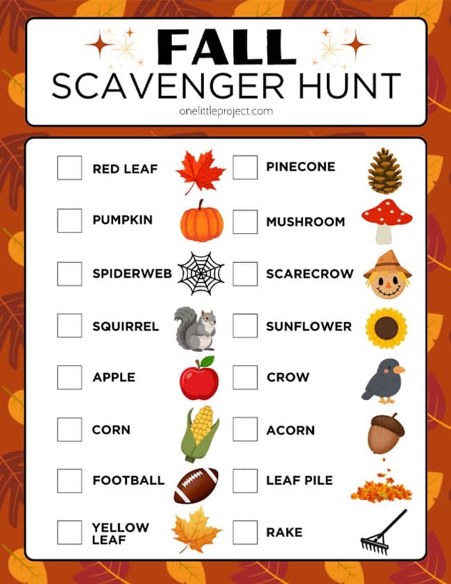 Scavenger hunt for a fall walk