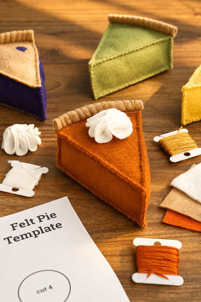 Felt Pie Pattern Felt pies with craft supplies to make more