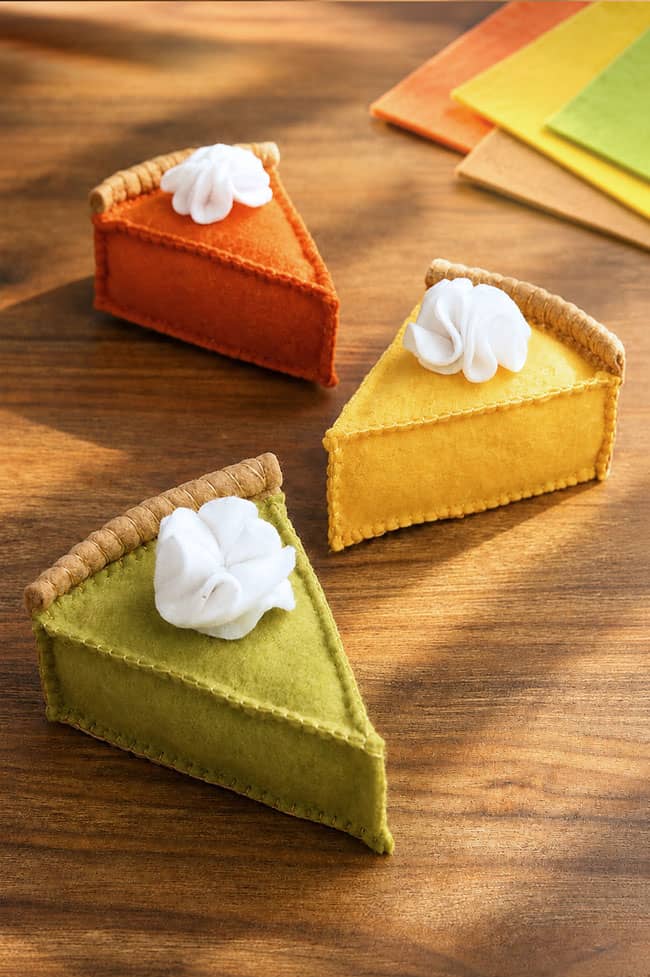 Felt Pies Key lime, lemon meringue, and pumpkin pie slices