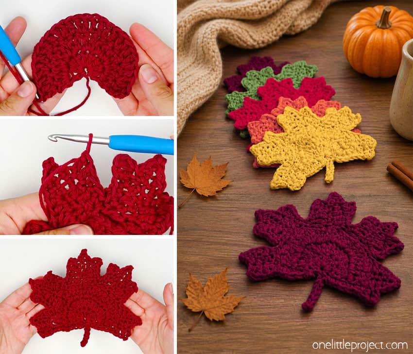 How to Make a Crochet Maple Leaf Coaster DIY crochet maple leaf coasters