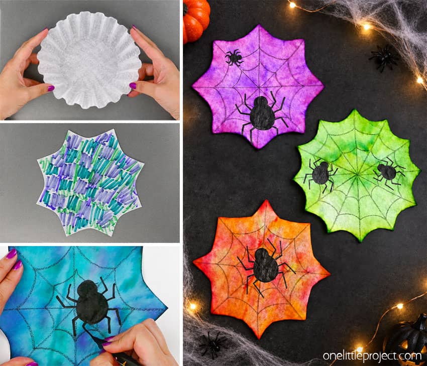 How to Make Coffee Filter Spiderwebs DIY coffee filter spider suncatchers