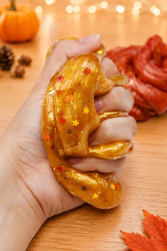 How to Make Fall Slime Squishing gold fall slime in hand