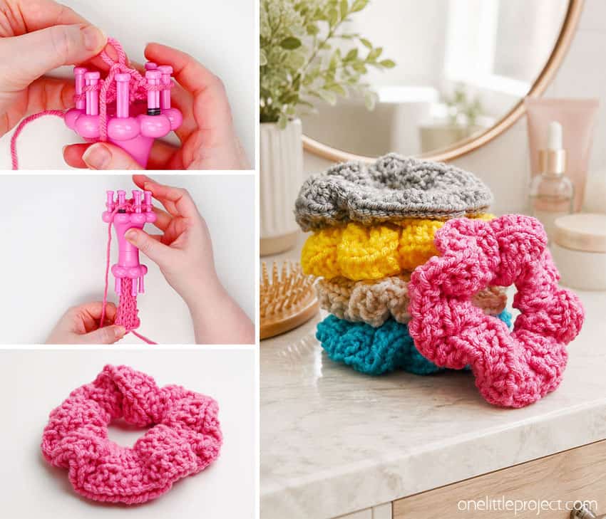 How to Make a Loom Knit Scrunchie DIY loom knit scrunchies