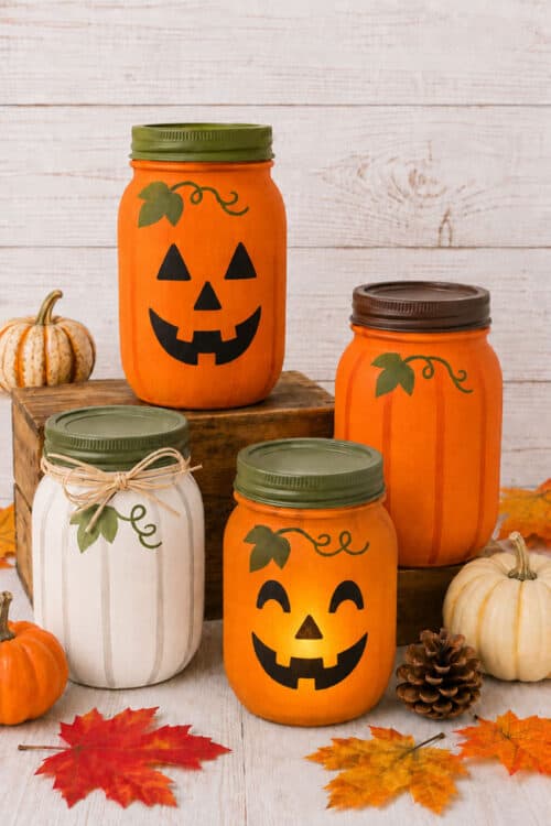 Painting Mason Jars Jack-o-Lantern Pumpkin Painted Mason Jars