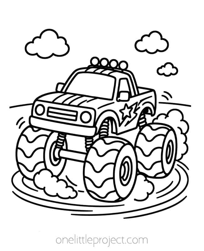 Monster Truck Coloring Page Monster Truck Coloring Page - doing donuts on the track