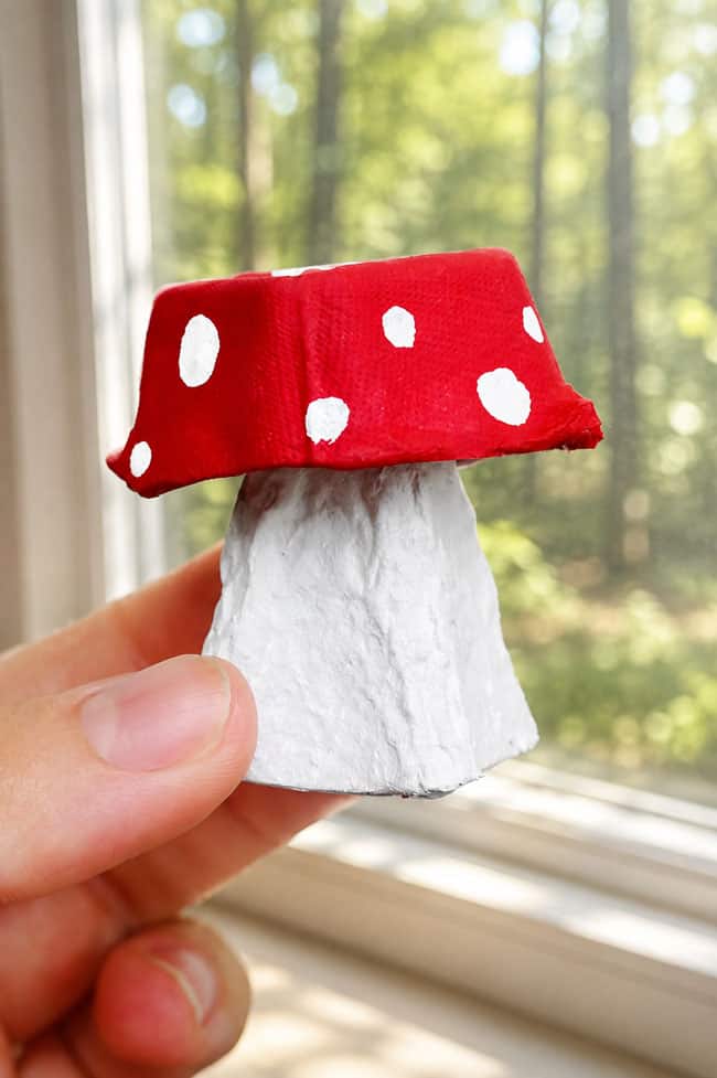 Mushroom Egg Carton Craft Red spotted cap on a cute mushroom craft made with egg cartons