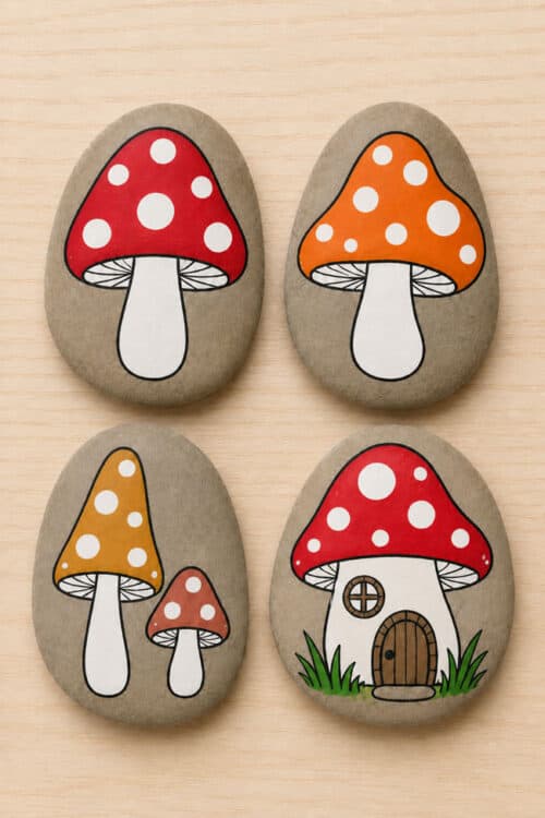 Autumn Painted Rocks Mushroom rock painting