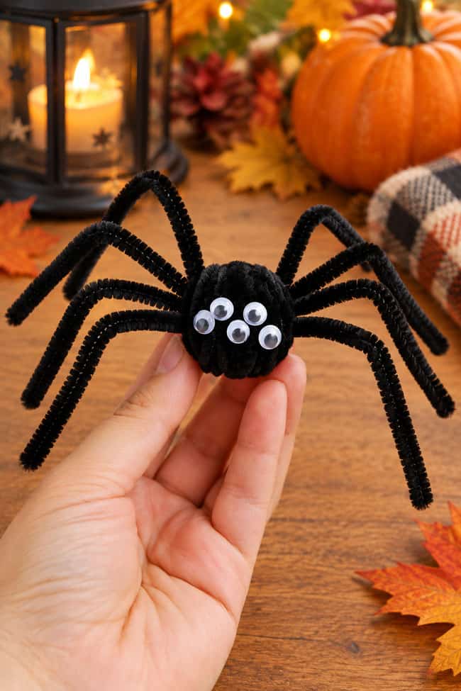Holding a pipe cleaner spider