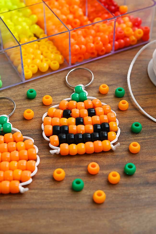 Pumpkin Pony Bead Pattern Cute pumpkin keychains with craft supplies to make more