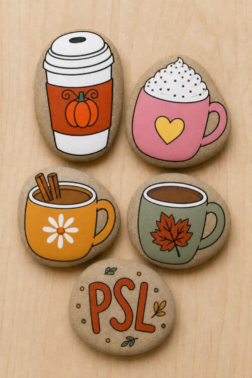 Painted Rocks for Fall Pumpkin spice latte painted rocks