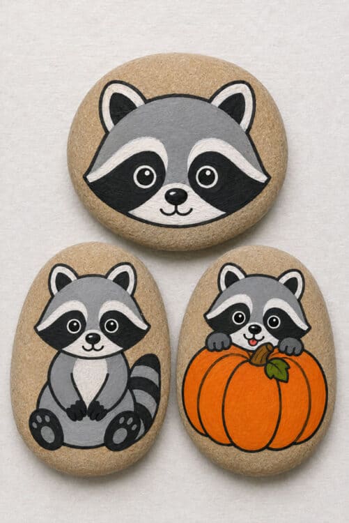 Fall Rock Painting Raccoon painted rocks