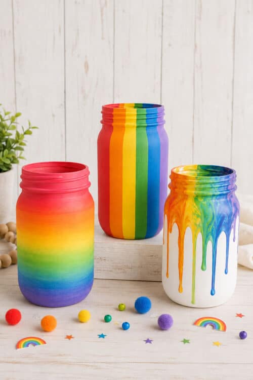 Mason Jar Painting Rainbow Painted Mason Jars