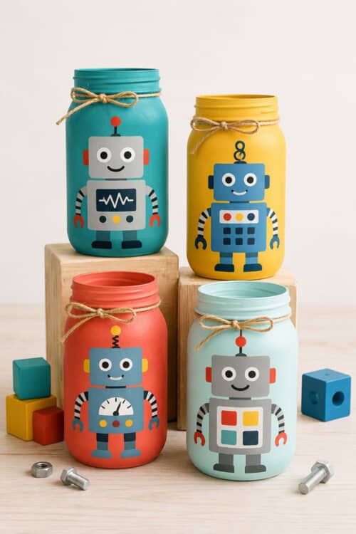 Painted Mason Jars Robot Painted Mason Jars