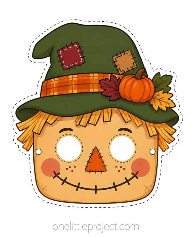 Scarecrow Mask Craft Scarecrow Mask Craft - green hat with pumpkin