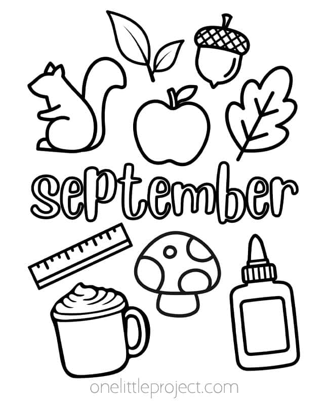September Coloring Pages September Coloring Pages - cute symbols of fall and September