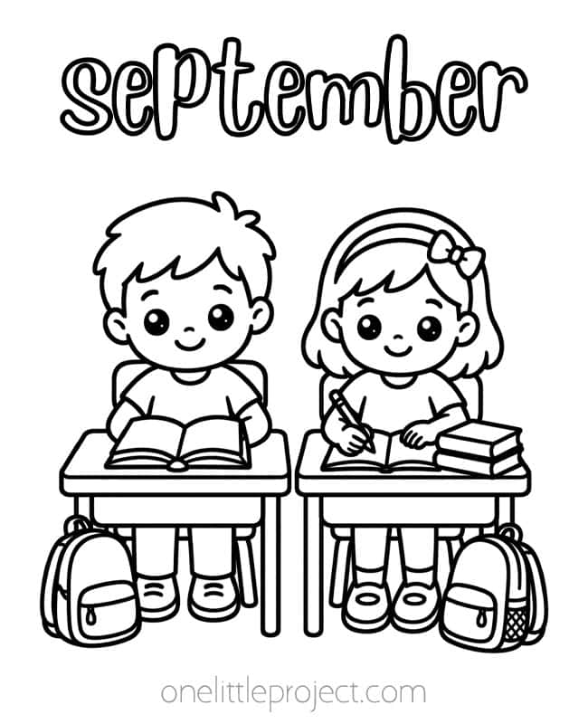 September Coloring Sheets September Coloring Sheets - classmates at desks