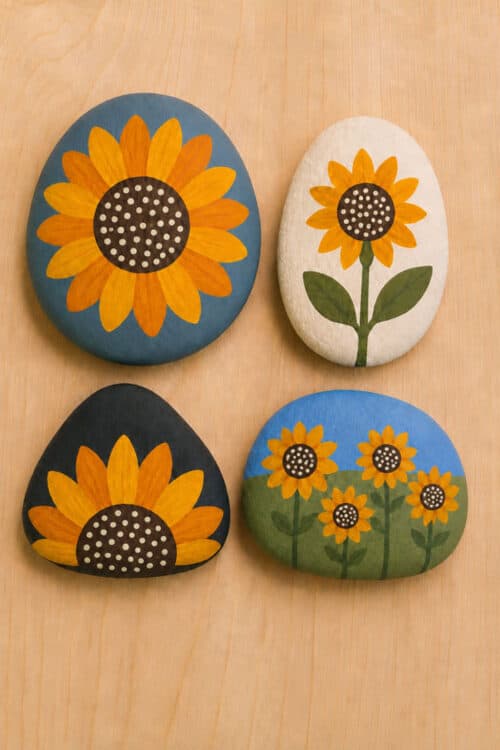 Painted Rocks for Fall Sunflower rock painting