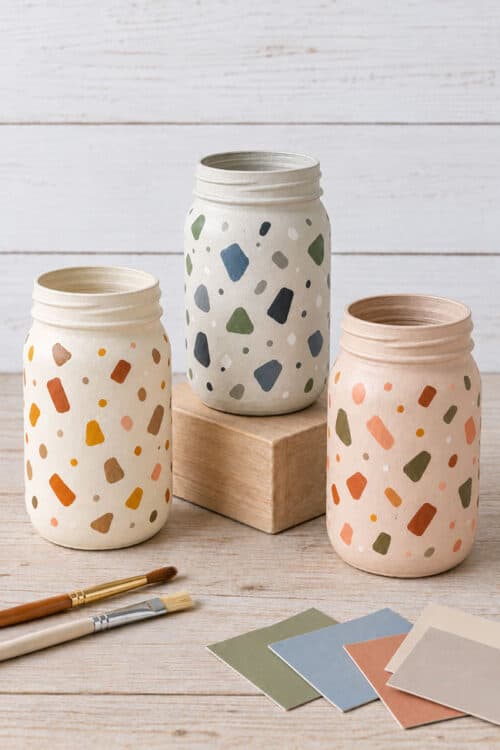 Painted Mason Jar Ideas Terrazzo Painted Mason Jars