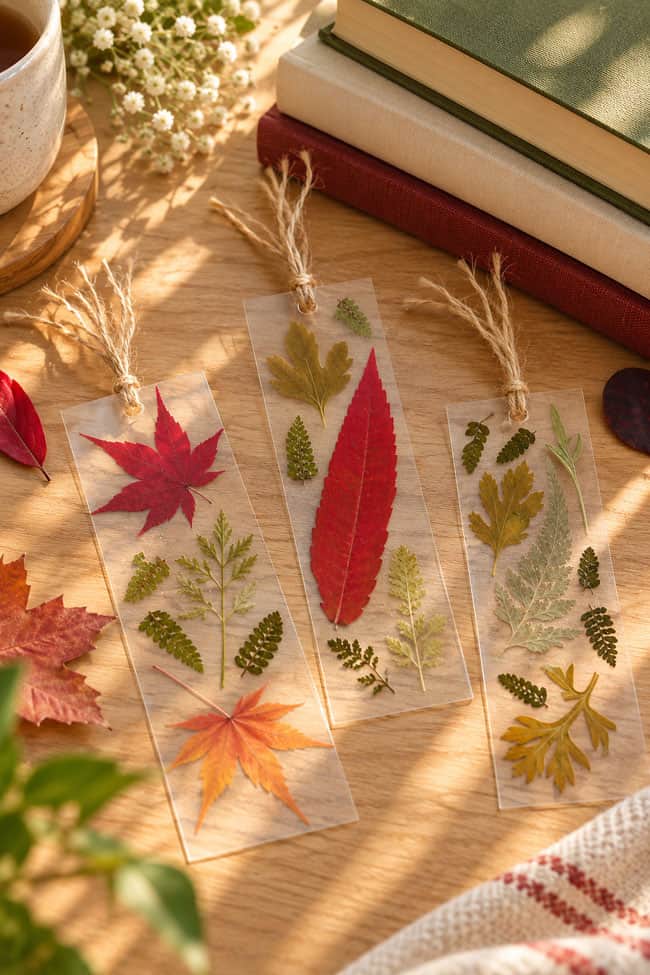Autumn Leaf Bookmark Bookmarks with pressed autumn leaves