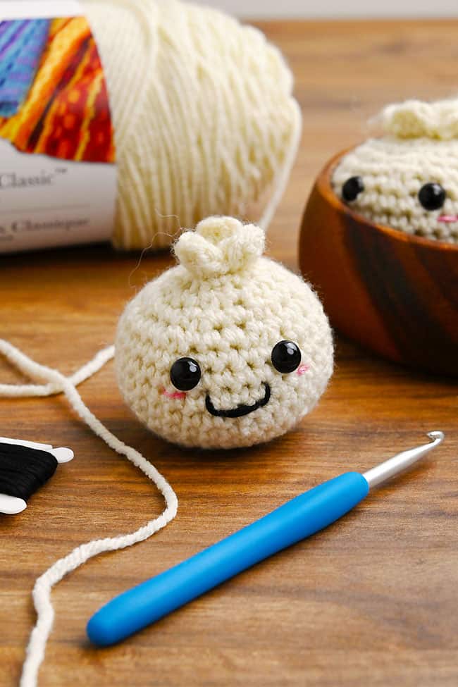 Crochet Dumpling Pattern A plush crochet dumpling with supplies to make more